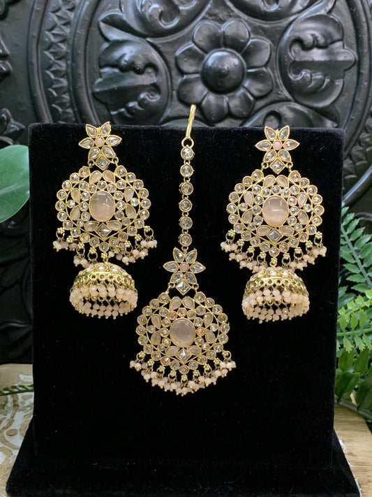 Sujane reverse polki jhumki earring tikka light peach