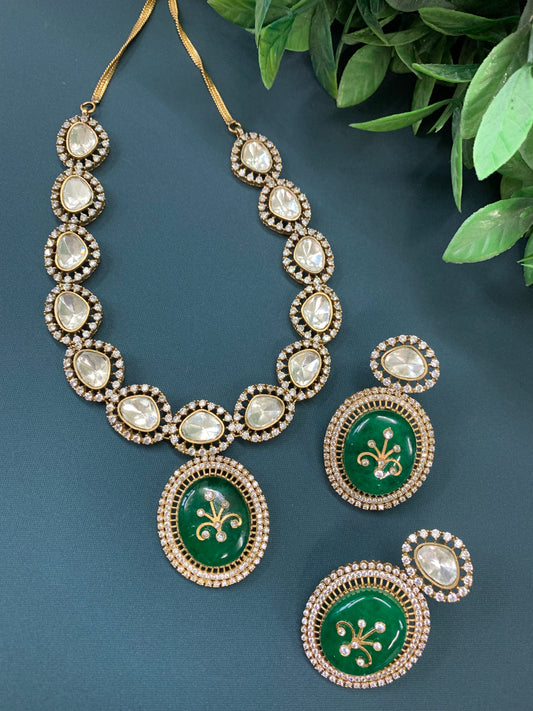 Sunny moissanite kundan necklace emerald green