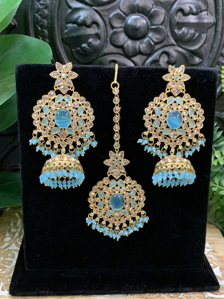 Sujane reverse polki jhumki earring tikka light blue