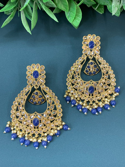 Doli polki Chandbali no tikka antique gold/navy blue