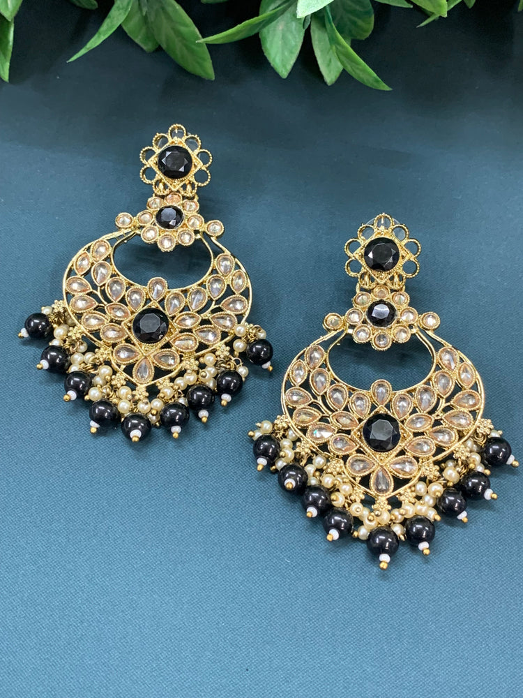 Thea polki chandbali earring antique base black