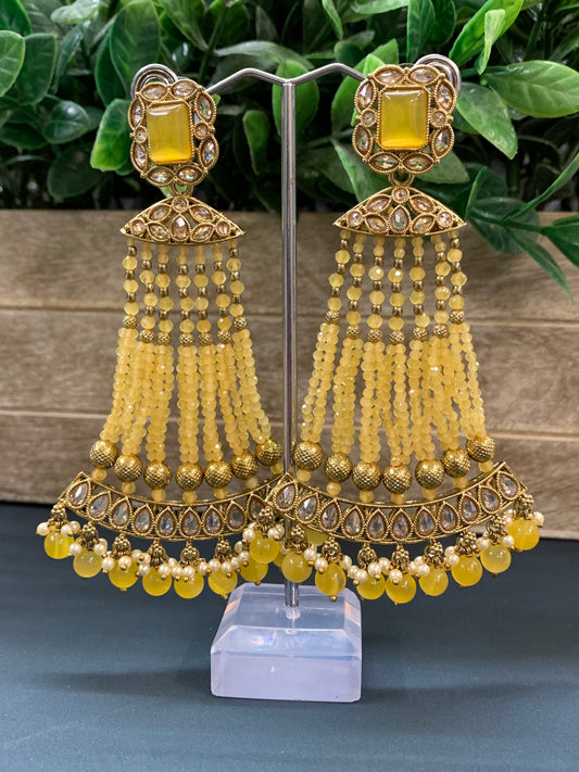 Amna polki fashion statement earring pastel yellow