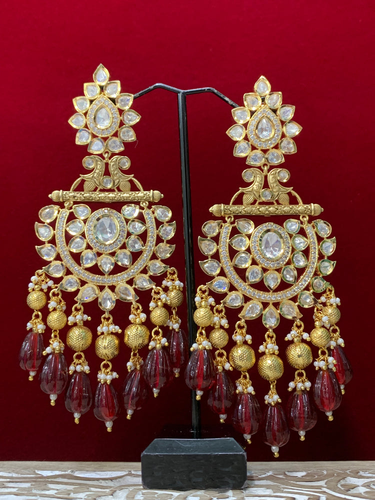 Abbi Kundan chandbali earring maroon red