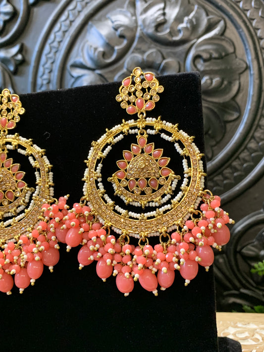 Laila Chandbali fashion statement earring gold base,coral drops