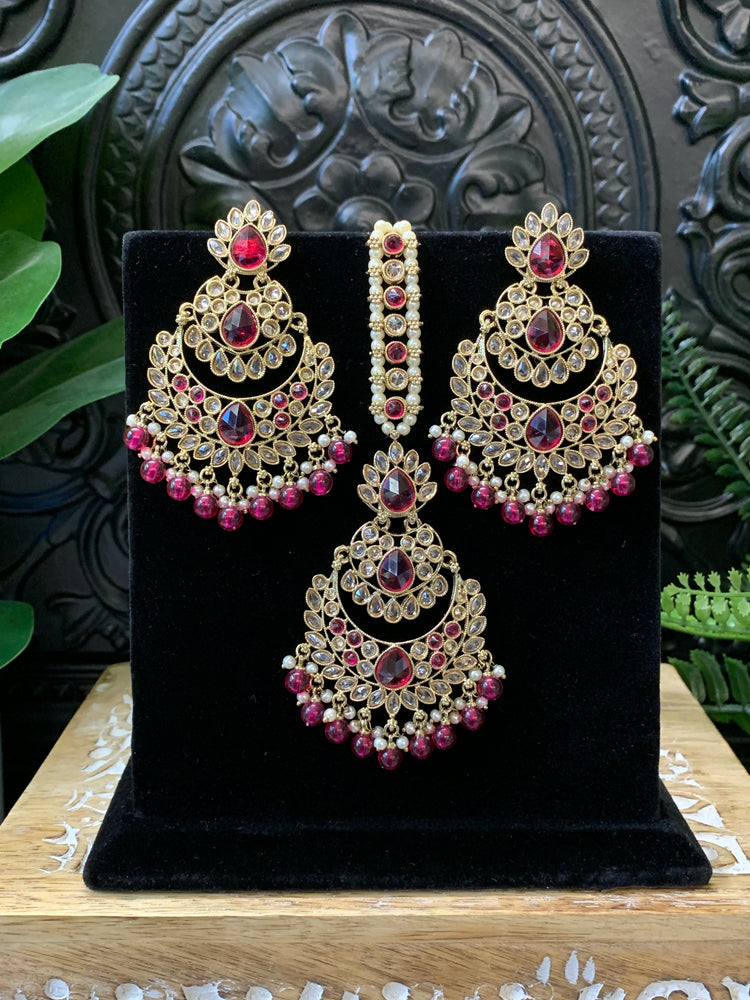 Marley reverse polki Chandbali earring tikka magenta