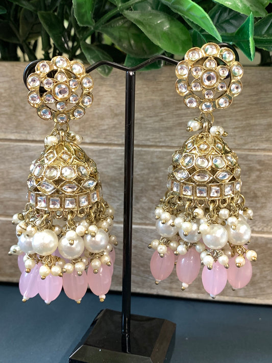 Melody kundan jhumki/ jhumka earring blush pink