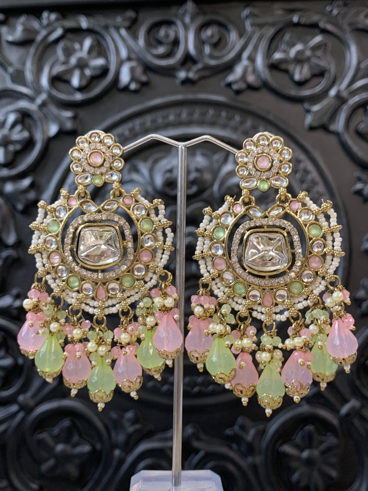 Isabella statement kundan chandbali fashion earring pastel multi