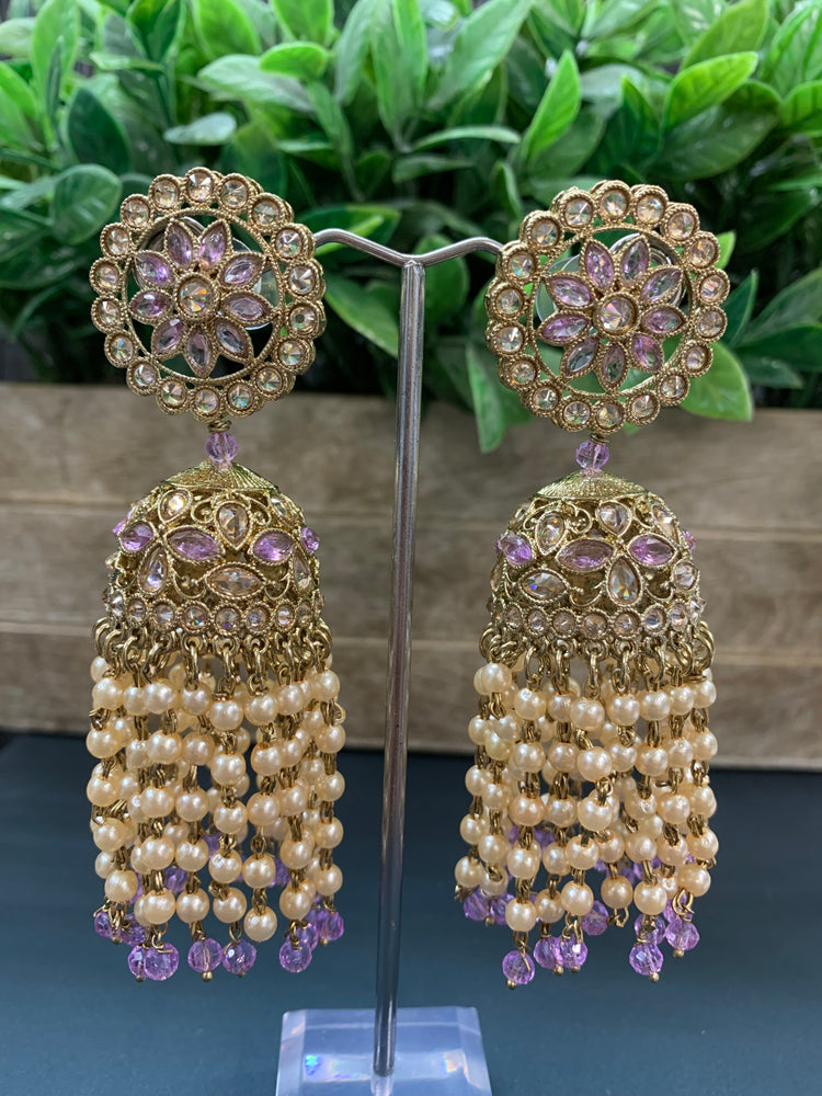 Mohua polki statement jhumki earring antique polki/lavender/ lilac/ pearl