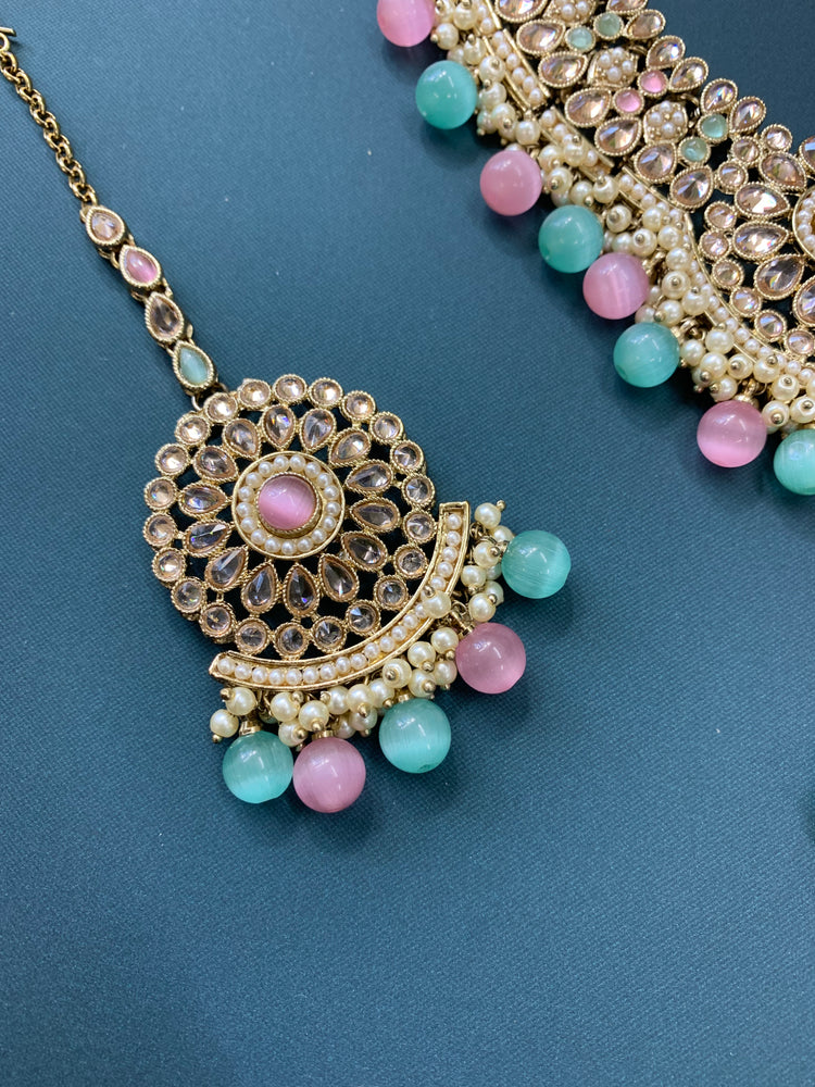 Boruna polki necklace with chandbali in pastel multi