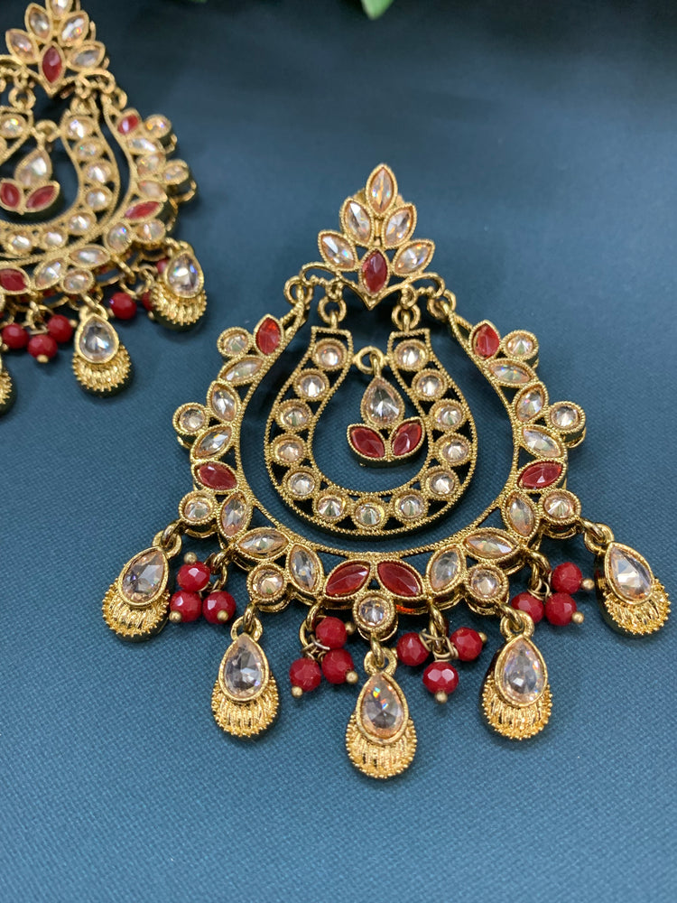 Bonnie polki chandbali earring antique/ maroon red /burgundy