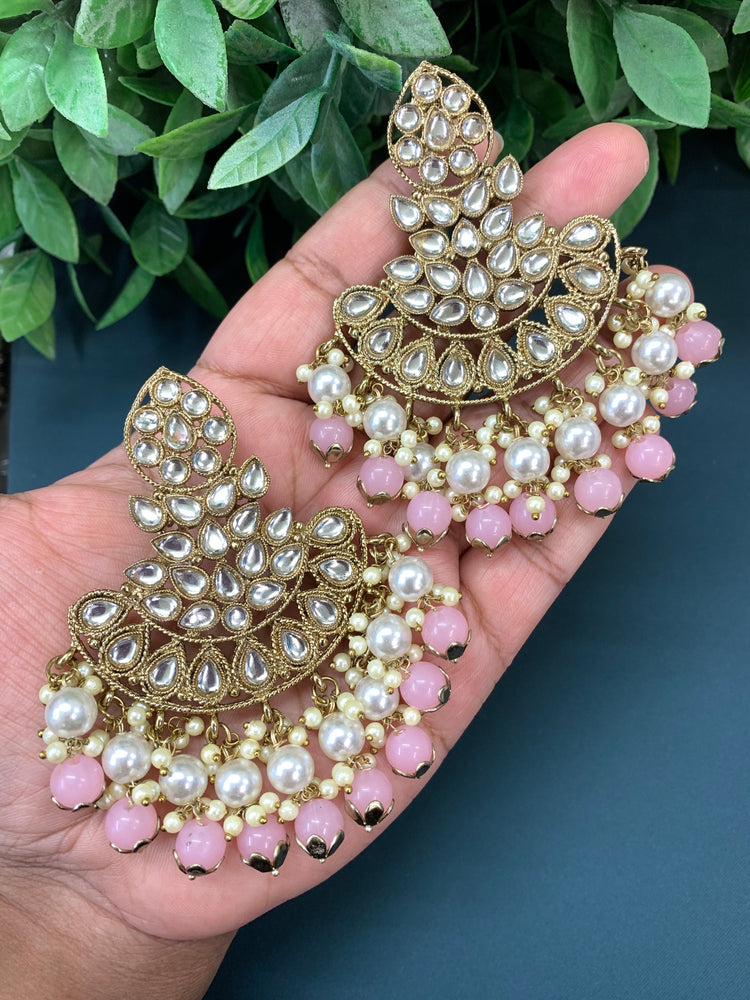 Sharvari kundan fashion chandbali style earring set blush pink