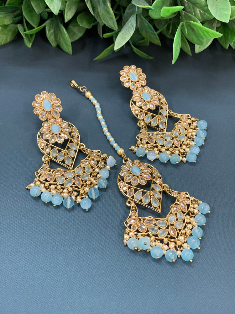 Max tikka set polki earring tikka antique gold / pearl /light blue / sky blue / baby blue