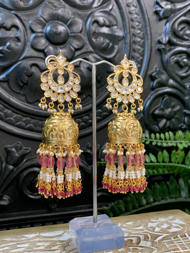 Bella moissanite kundan jhumki earring cherry red