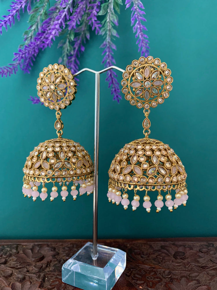 Rashi polki statement jhumki earring antique polki/ white pearl /mauve