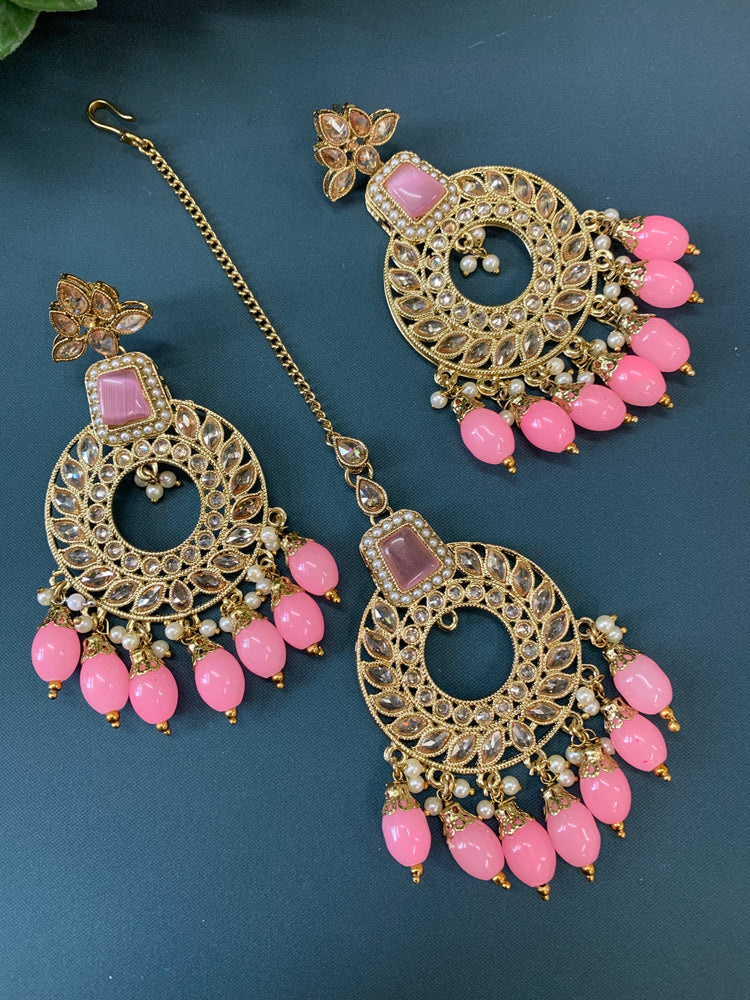 Alira tikka set polki earring tikka set pink