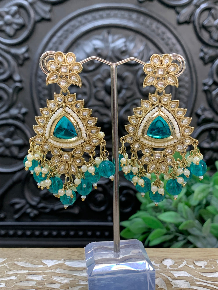 Avery small to medium kundan earring teal green peacock green