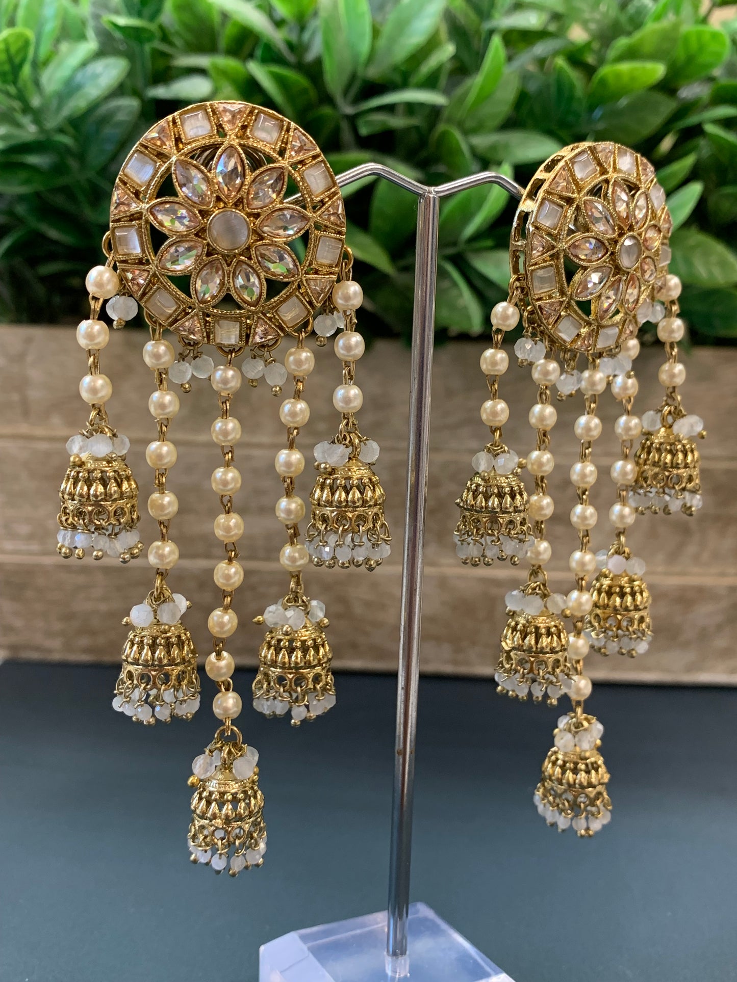 Rowan polki jhumki earring antique polk/ gold /grey