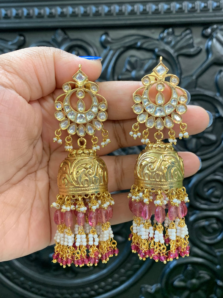 Bella moissanite kundan jhumki earring cherry red