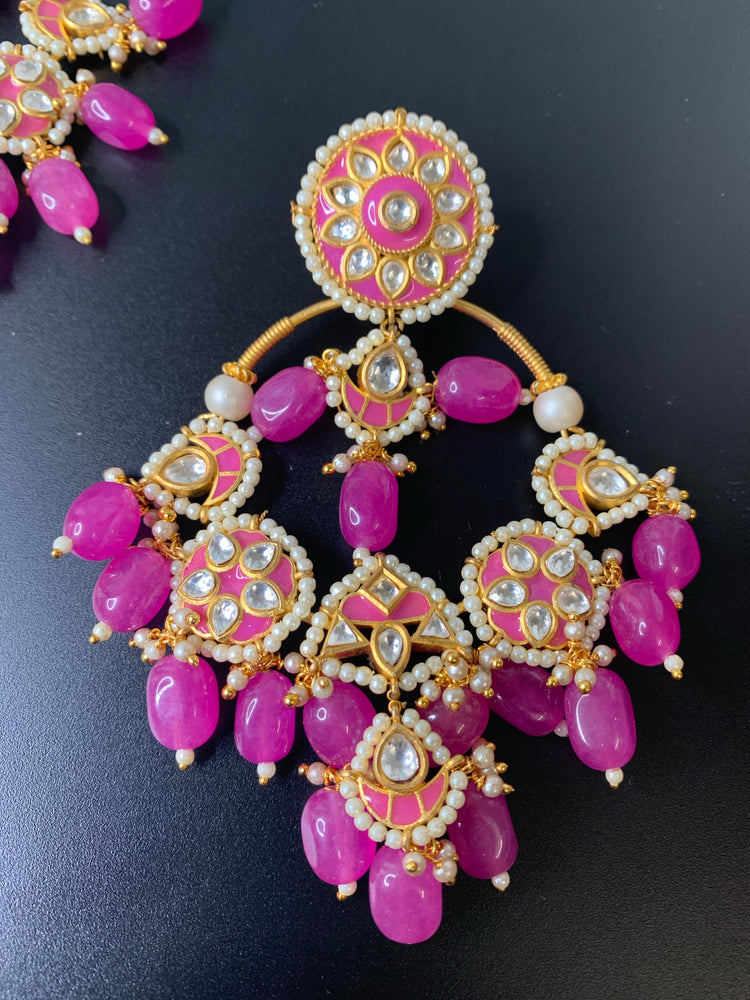 Sharaya Kundan statement earring pink