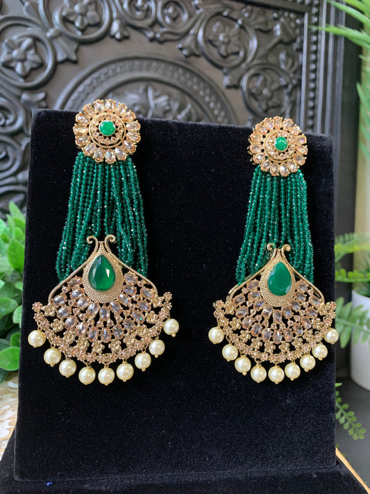 Alphi statement polki earring crystal bead emerald green