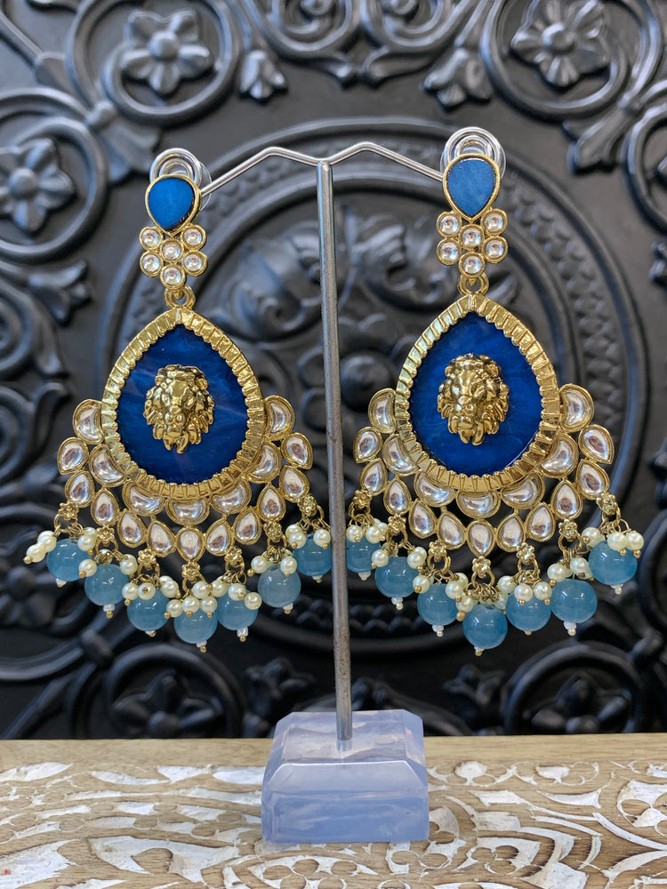 Sabyasachi inspired kundan earring tripti white pearl /dark blue