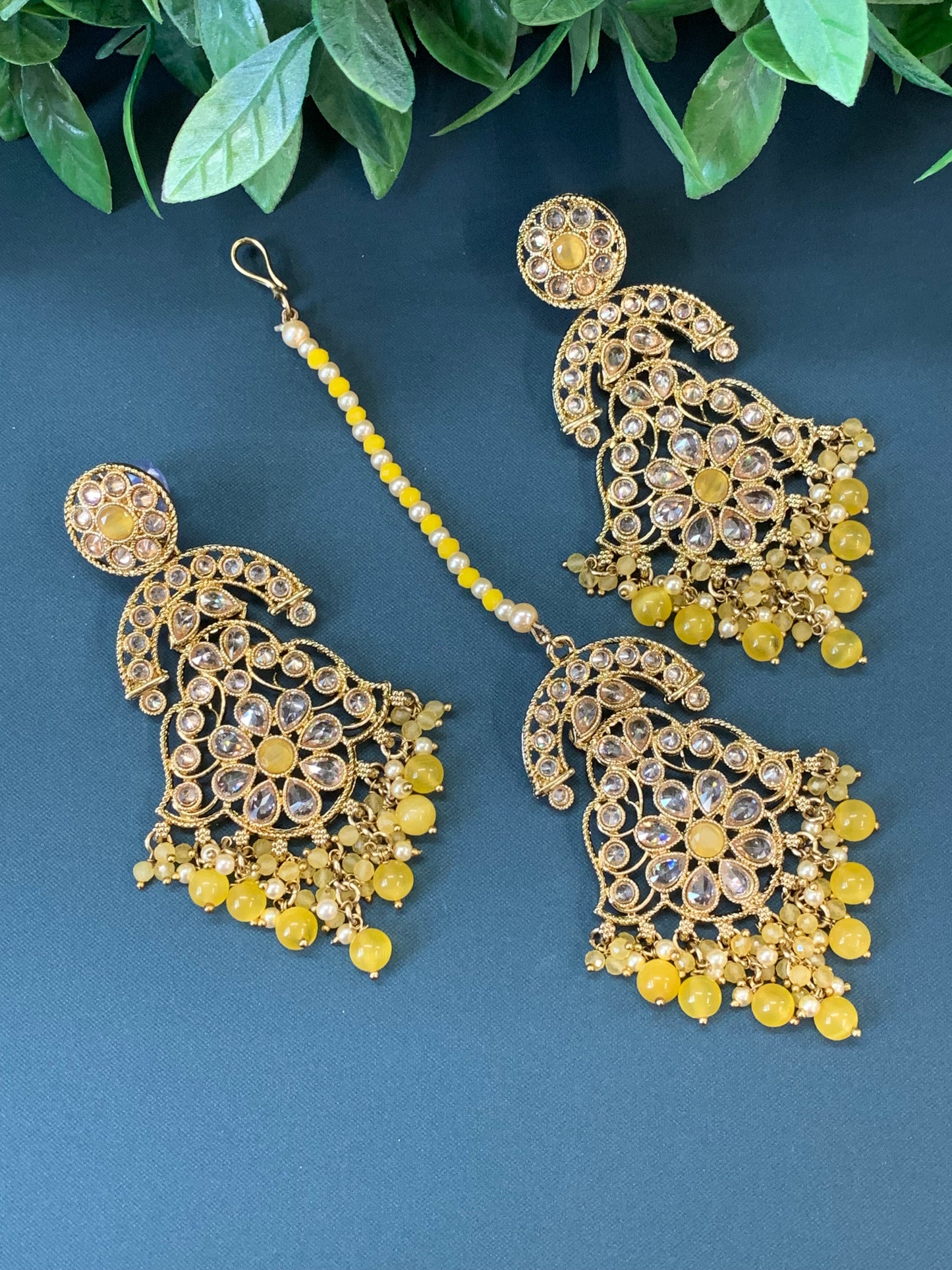 Enaya reverse popki tikka set chandbali style pastel yellow