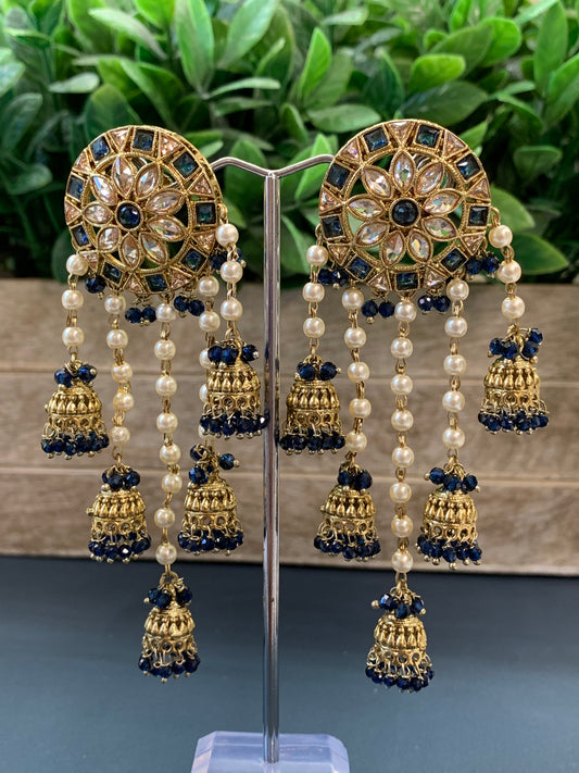 Rowan polki jhumki earring antique polk/ gold /sapphire blue