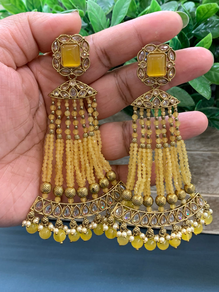 Amna polki fashion statement earring pastel yellow