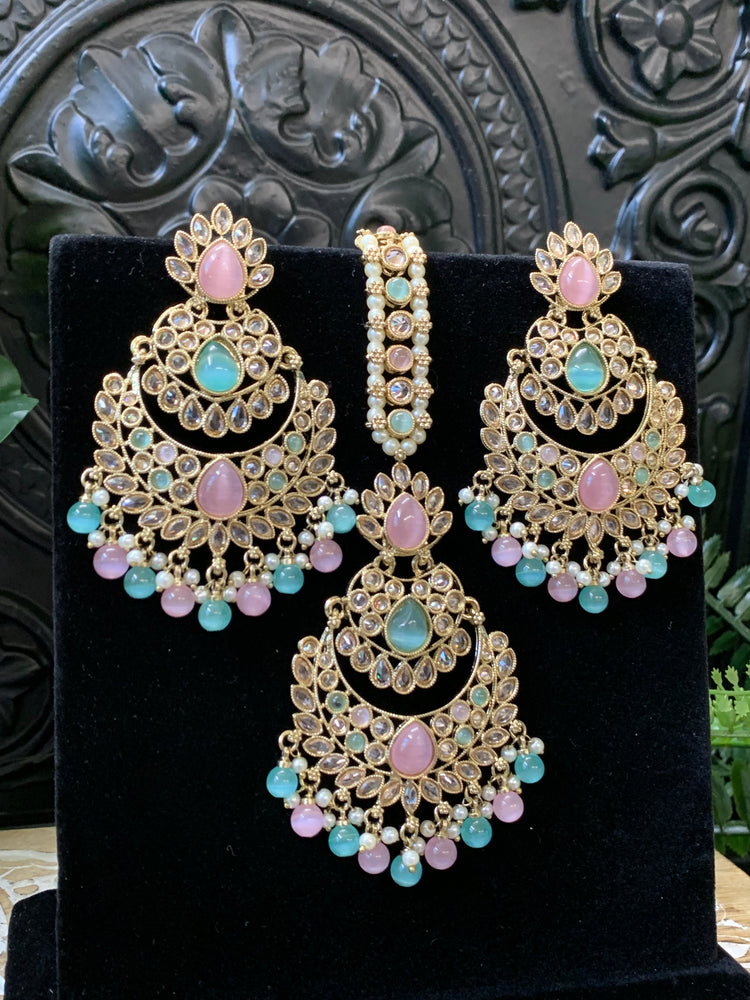 Marley reverse polki Chandbali earring tikka pastel multi