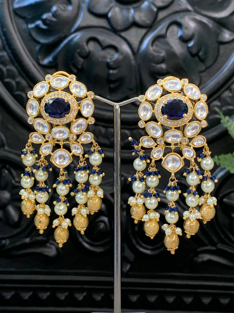 Naila Kundan stud earring sapphire blue