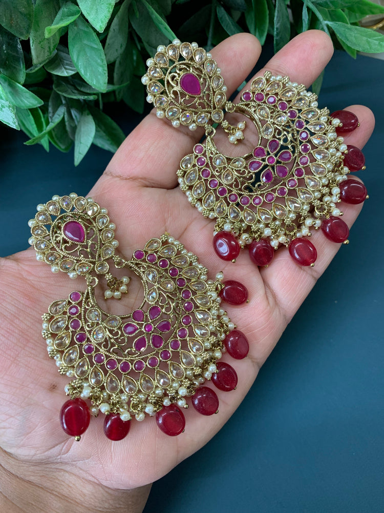 Haya polki Chandbali earring antique polki/ burgundy red maroon