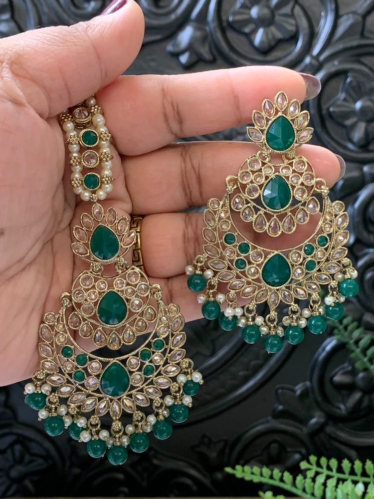 Marley reverse polki Chandbali earring tikka emerald green