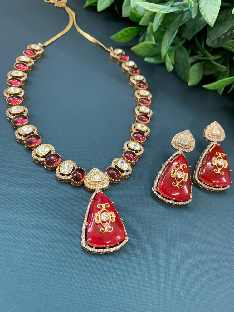 Aditi moissanite kundan necklace cherry red