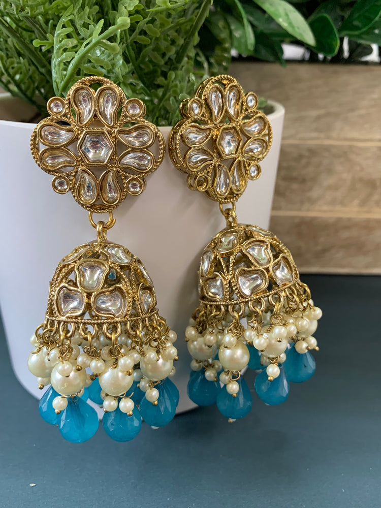 Dia kundan jhumki/ jhumka earring light blue