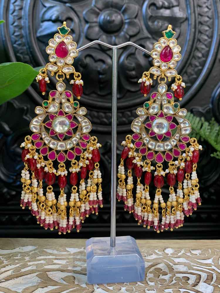 Pachi kundan statement long earring in multi