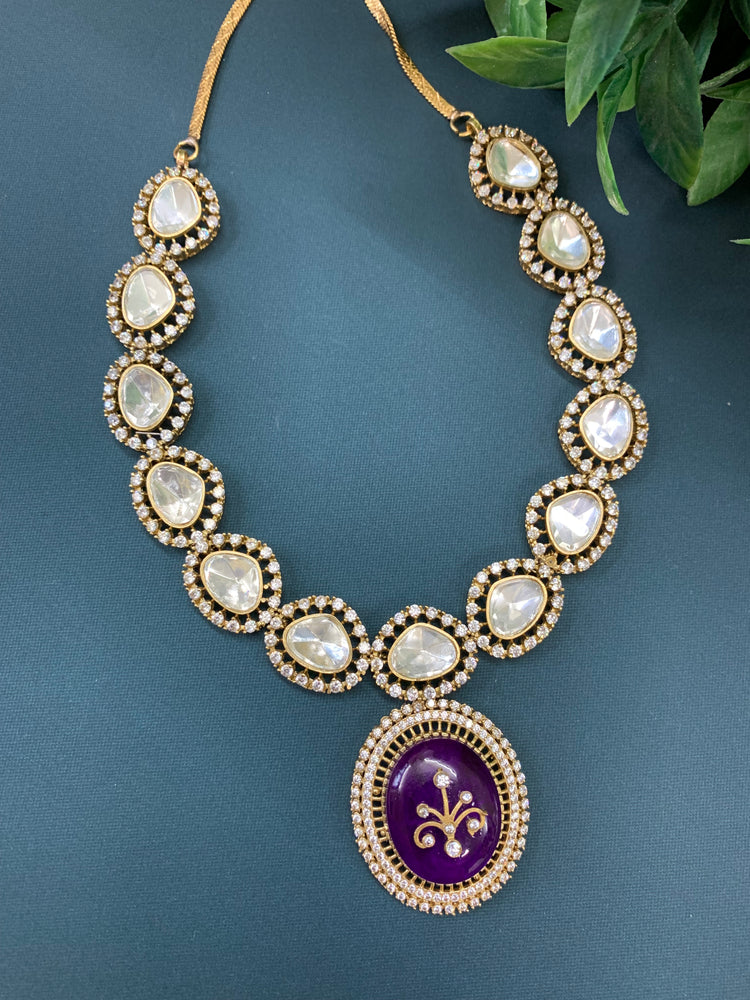 Sunny moissanite kundan necklace purple