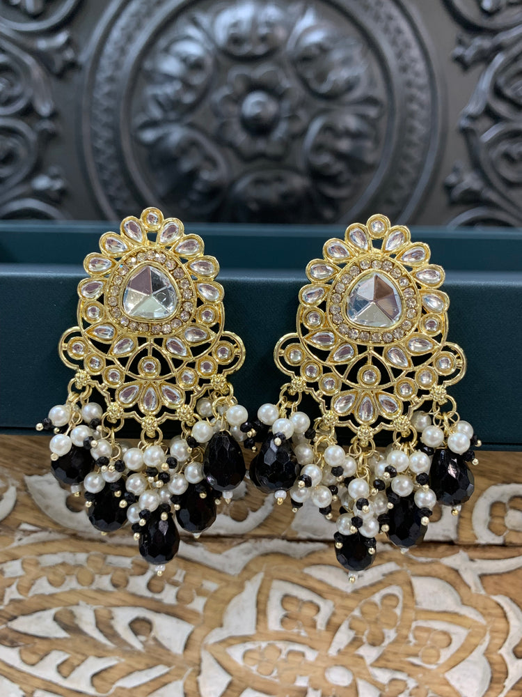 Joel gold kundan stud earring with white pearl and black  crystal