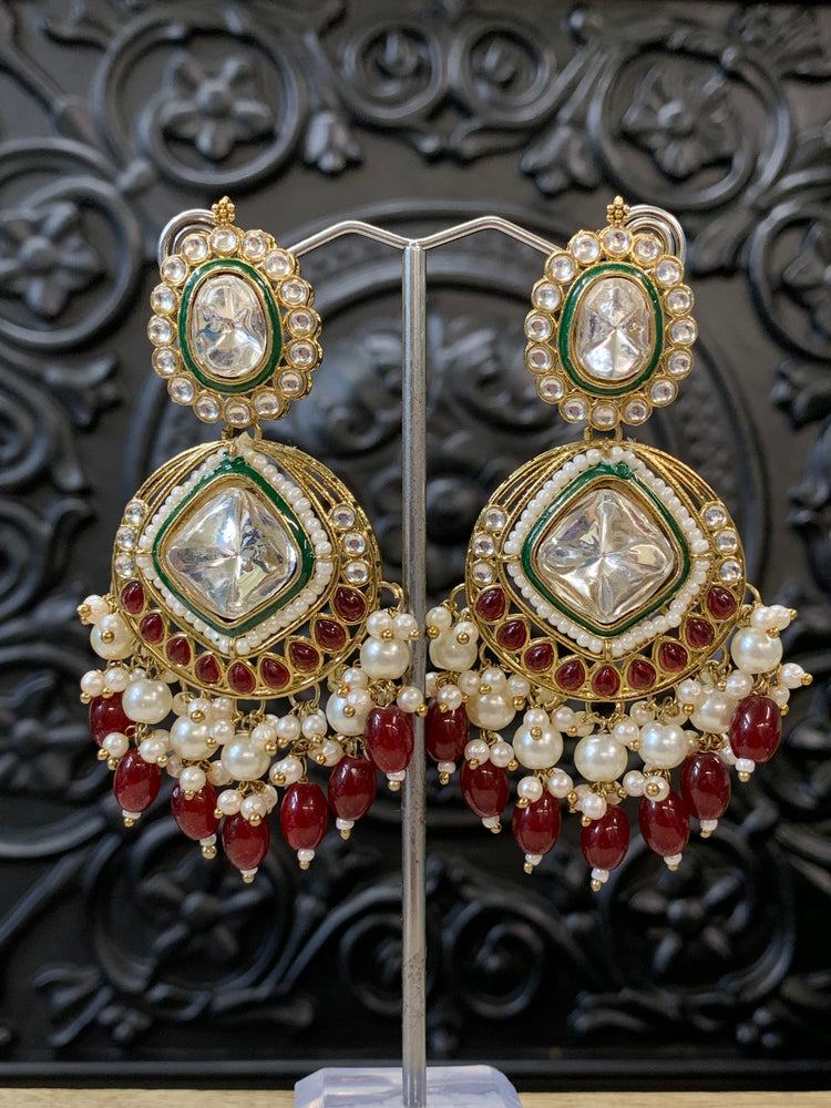 Kenny kundan fashion earring set red maroon burgundy