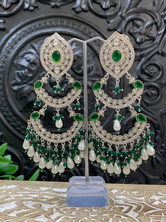 Lauren kundan triple layer chandbali earring emerald green