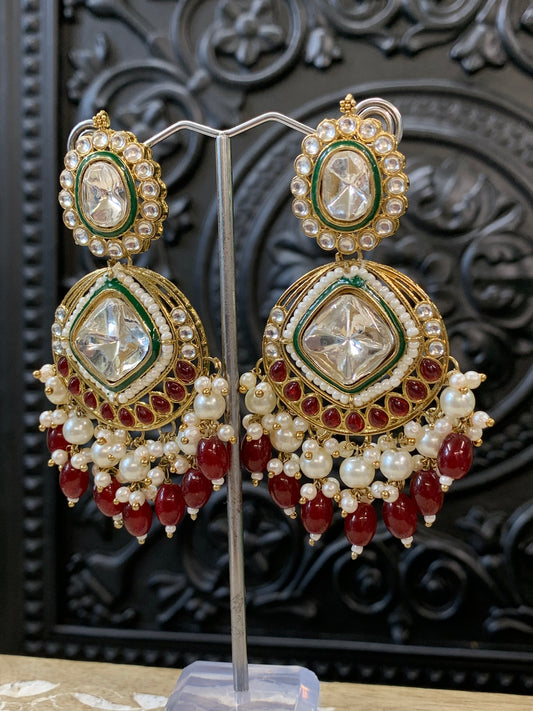 Kenny kundan fashion earring set red maroon burgundy