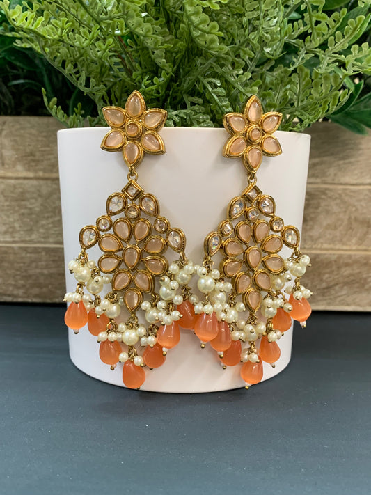 Kelly polki fashion earring monalisa stone peach