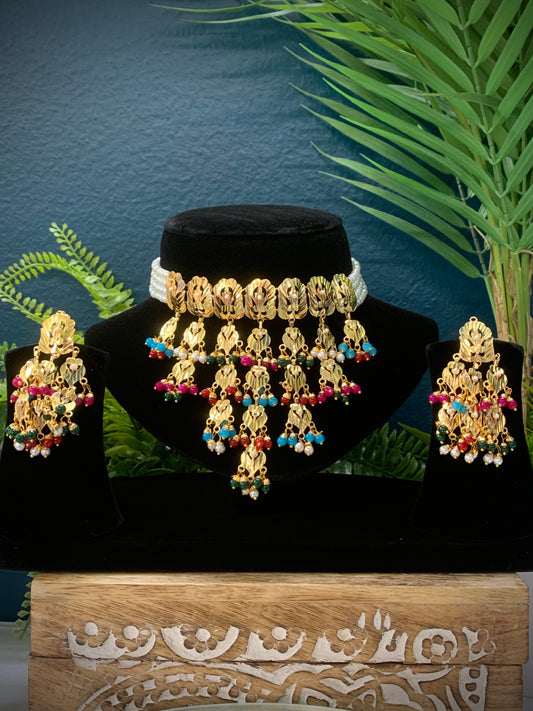 Punjabi traditional jadau jewelry gold plated choker set