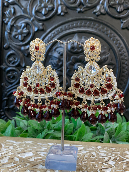 Berry kundan chandbali earring Maroon red / burgundy