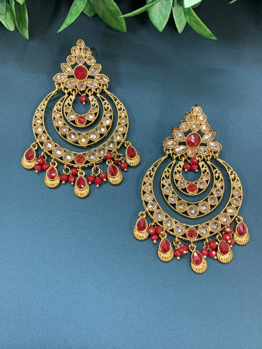 Bonnie polki chandbali earring antique/red