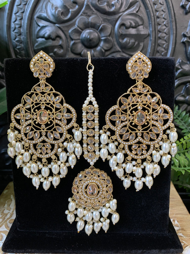 Papiya reverse polki statement earring tikka pearl gold antique