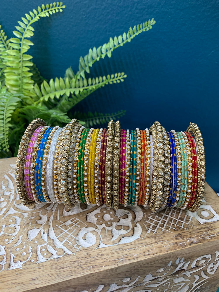 Multi color metal churi bangle set