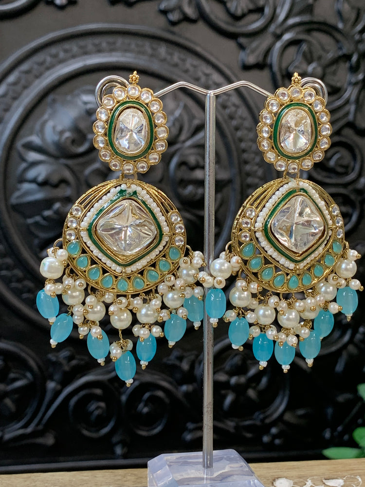 Kenny kundan fashion earring set baby blue/light blue