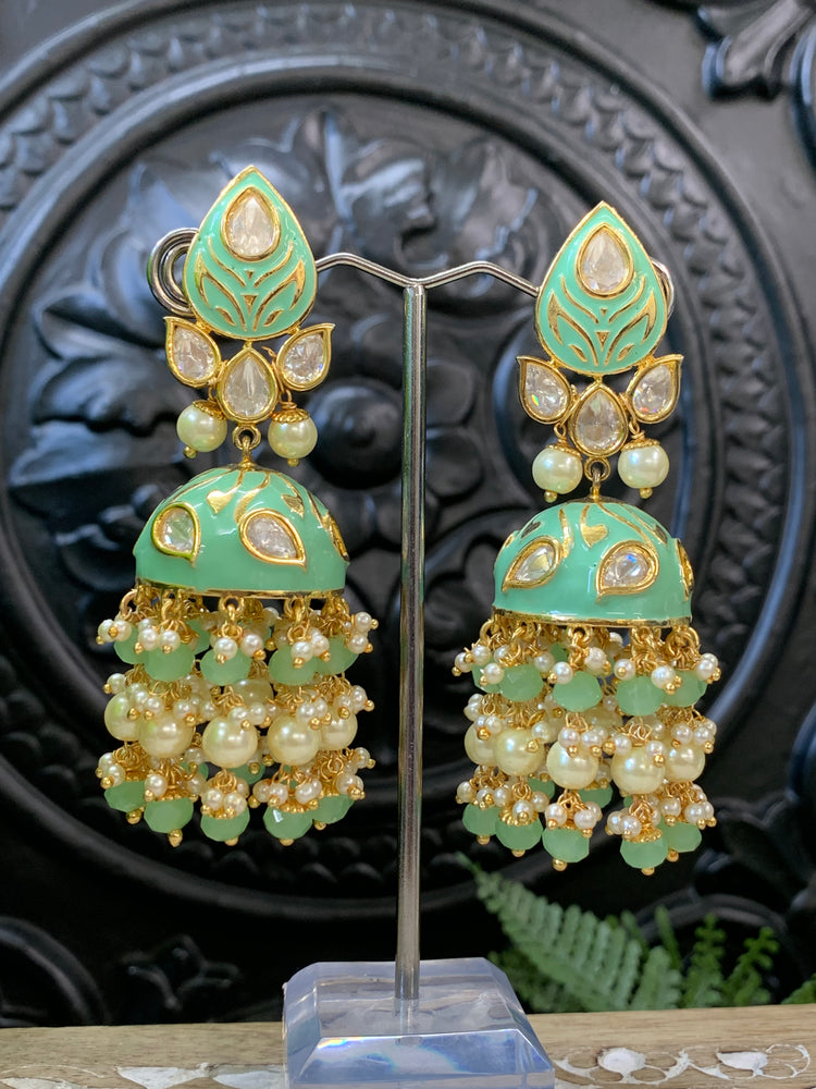 Anshu hand painted meena kundan earring