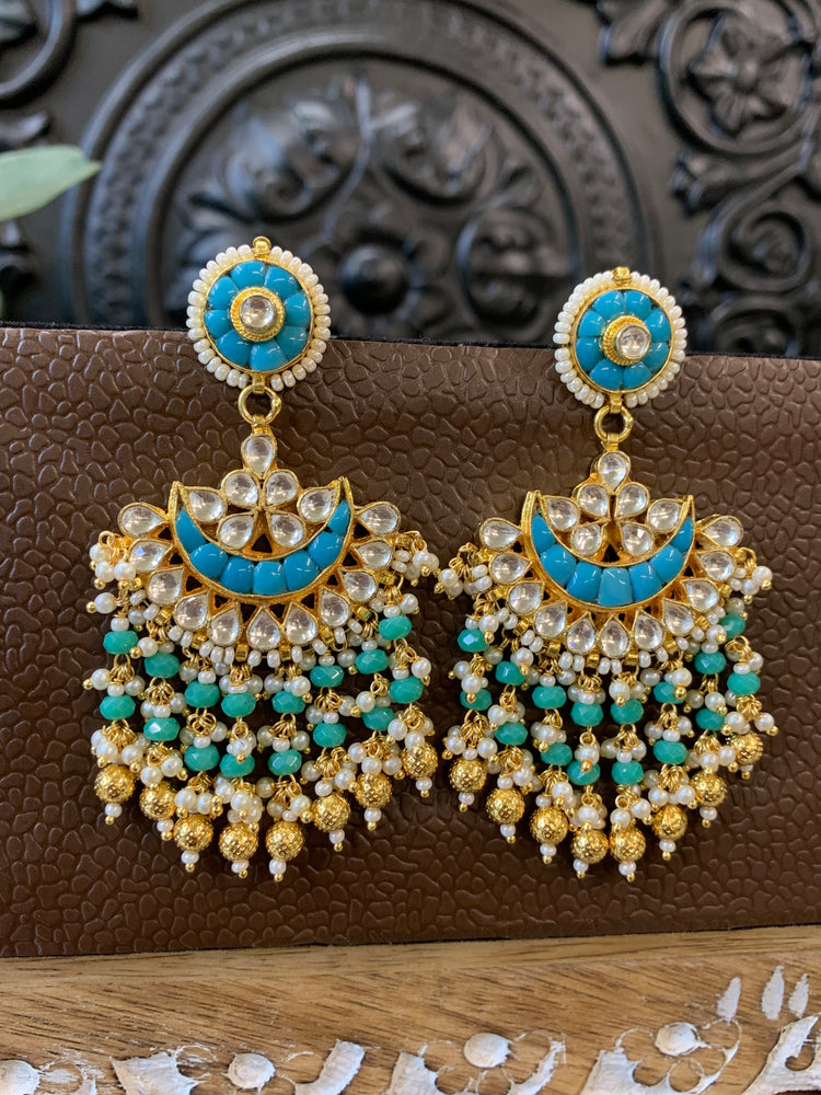 Leslie pachi Kundan chandbali earring small to medium size phirozi