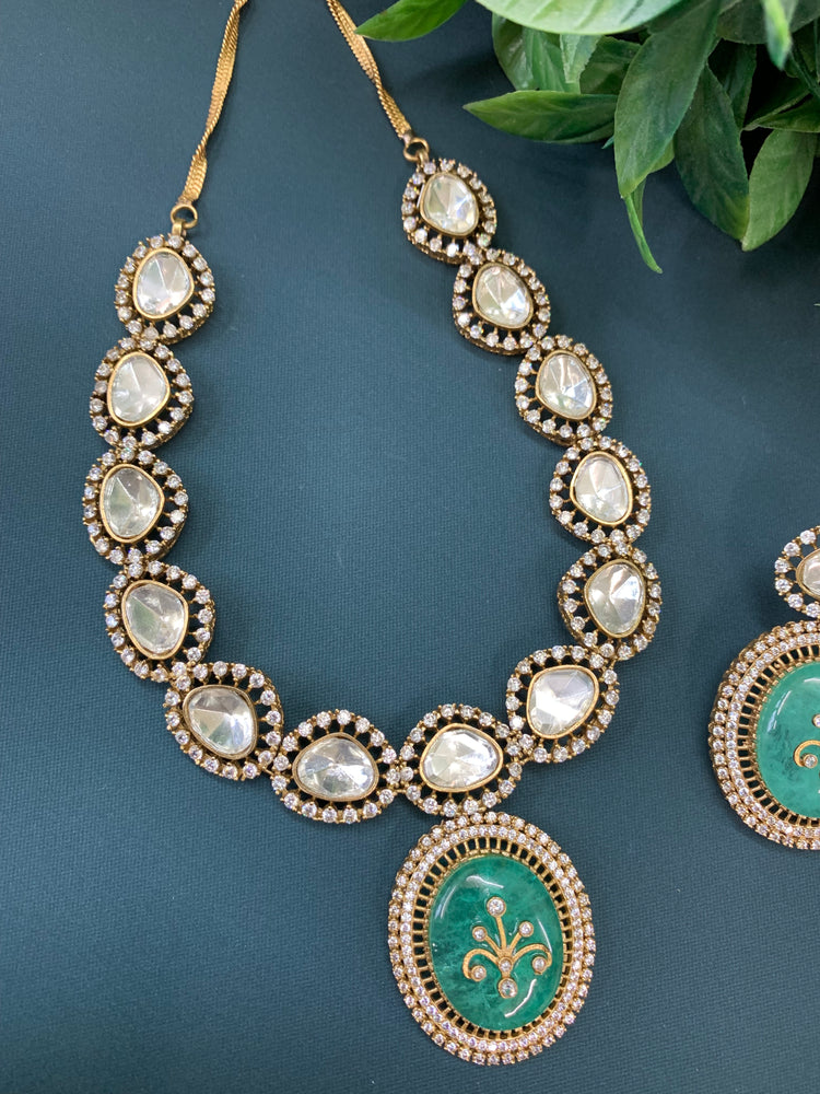 Sunny moissanite kundan necklace tea green